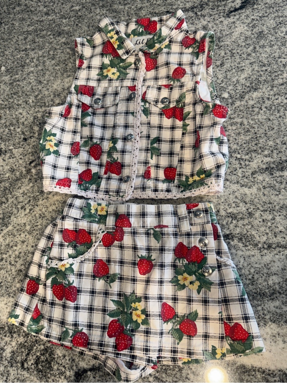 Byer California Red Strawberry Plaid Two-Piece Vest and Skort Set